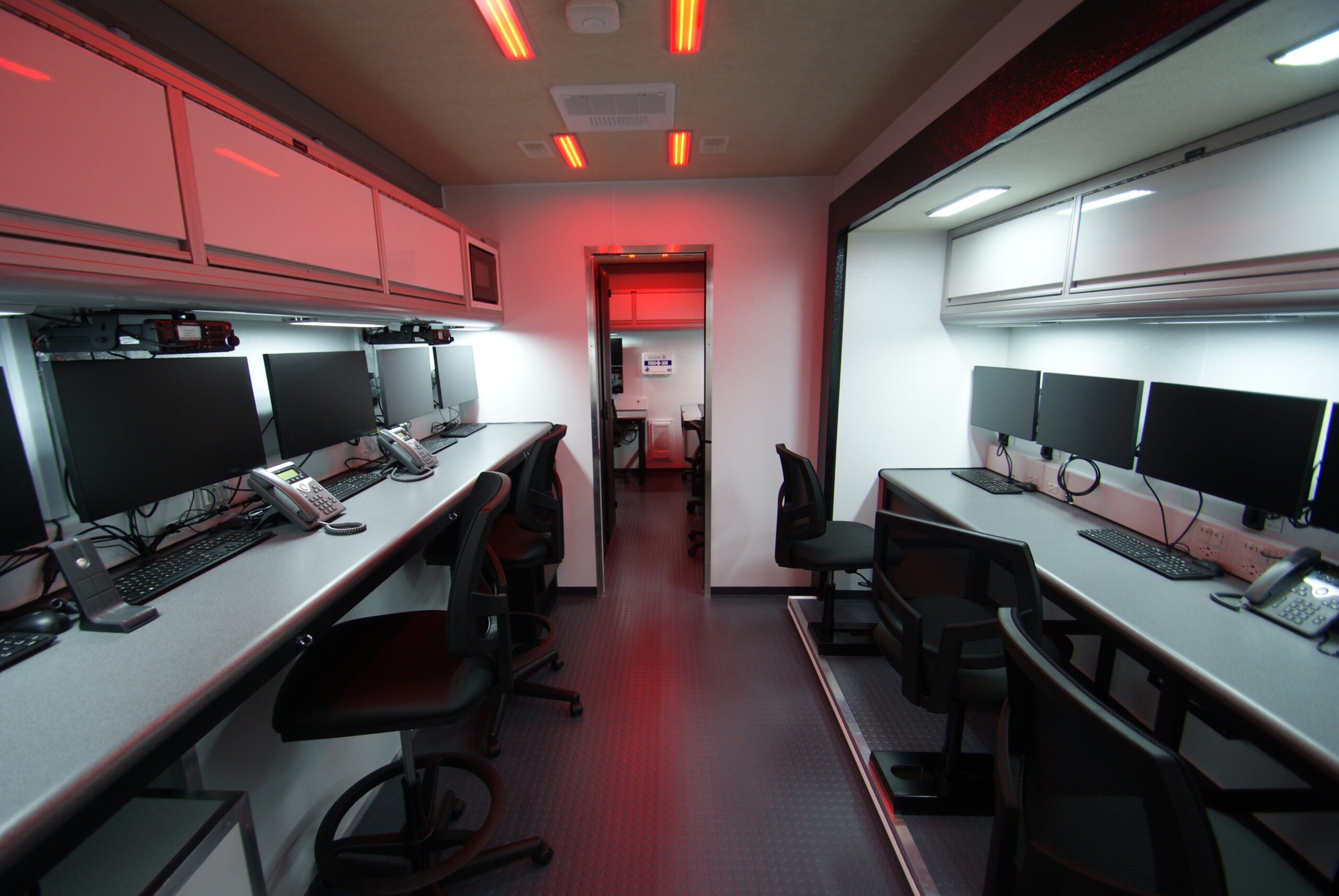 A view of 5 workstations inside the unit for Westmoreland County Public Safety.