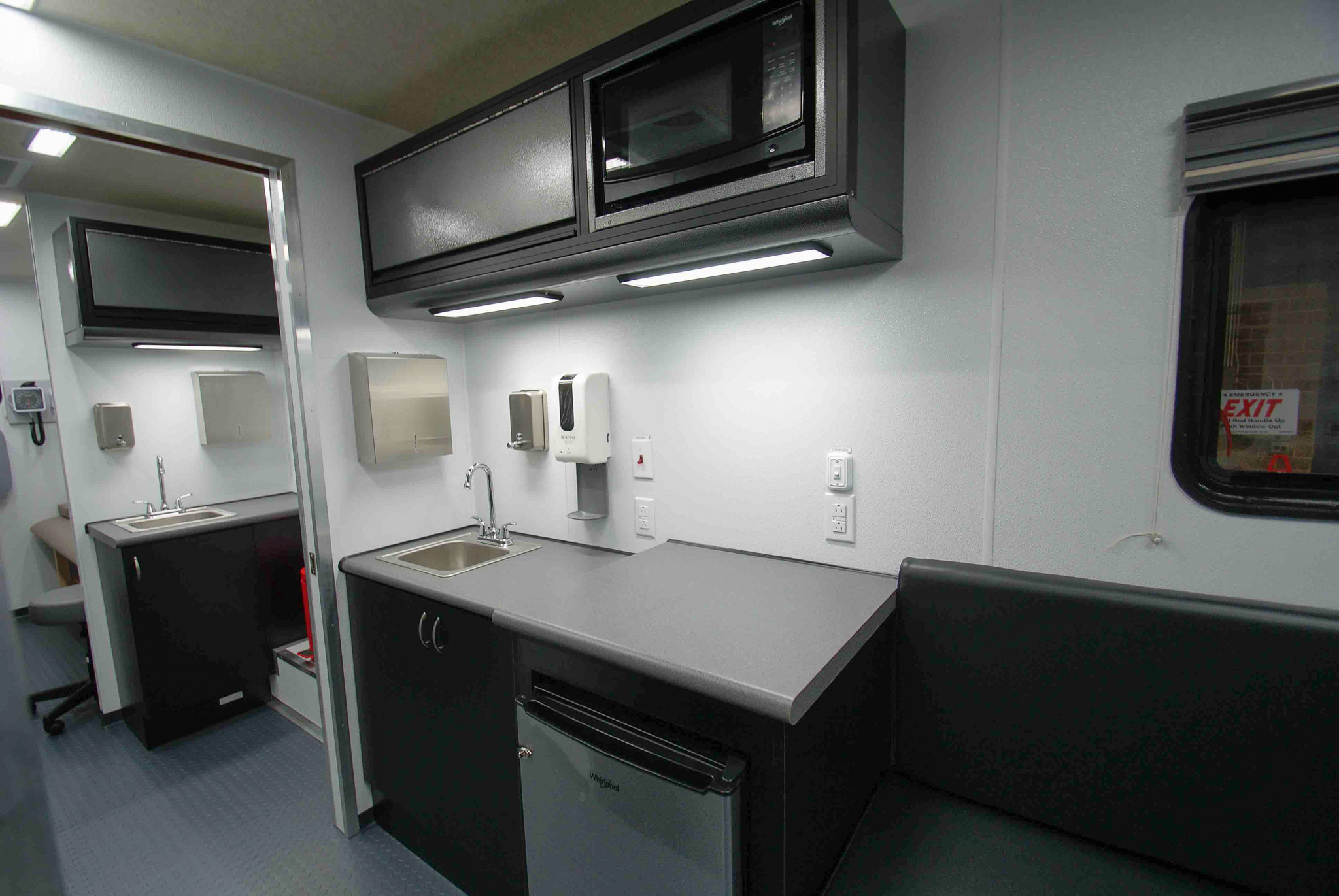 The kitchenette area inside the unit made for the OK State Health Department.
