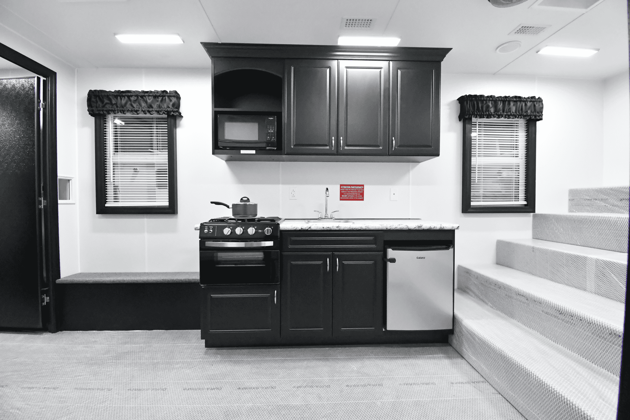 A view of the kitchen stage inside the 3500 Fire Safety House made for Sandy, UT.