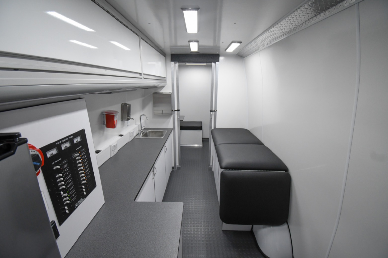 A back-to-front view inside the Medical Exam sprinter made for Newark, OH.