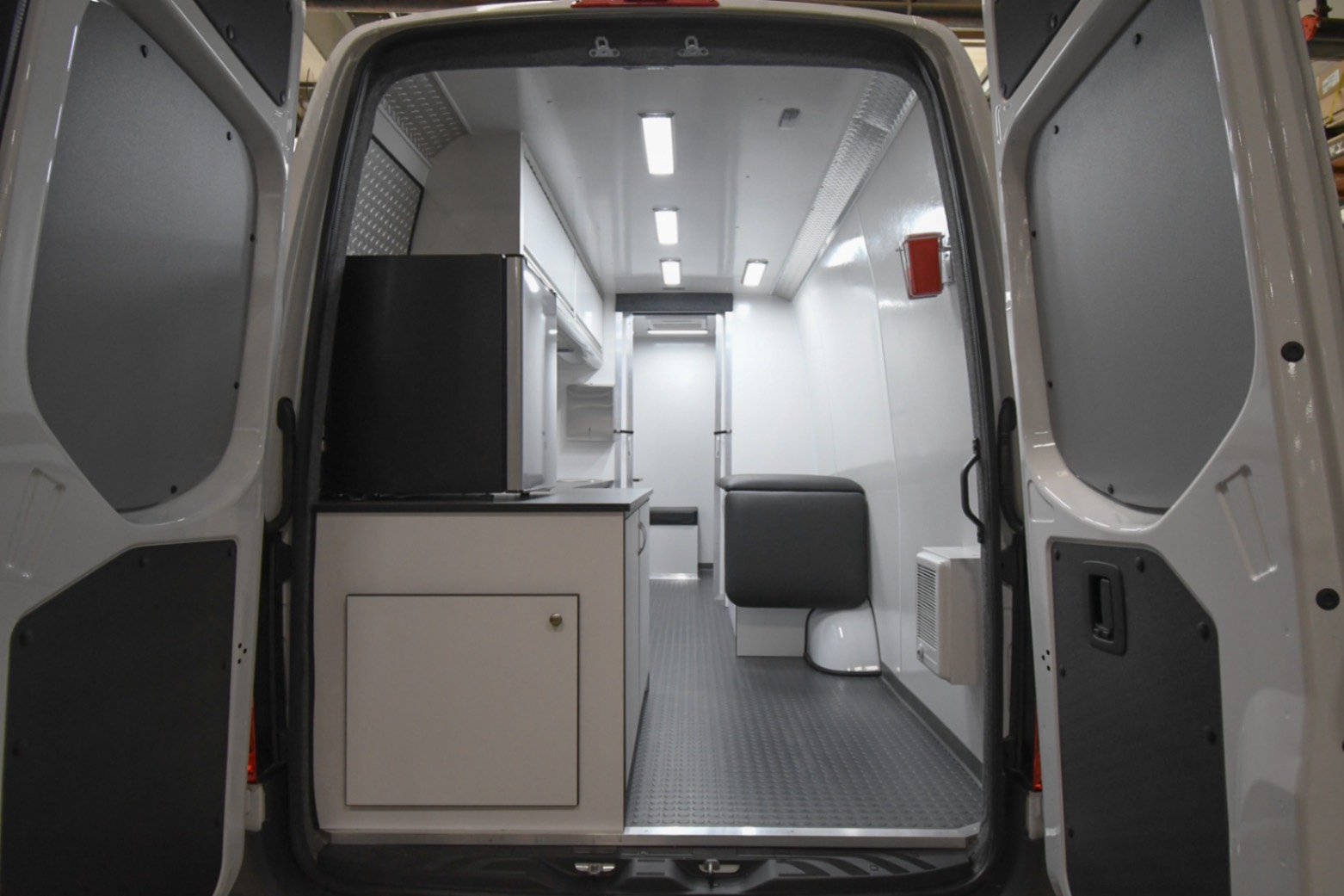 The rear entrance to the Medical Exam sprinter made for Newark, OH.