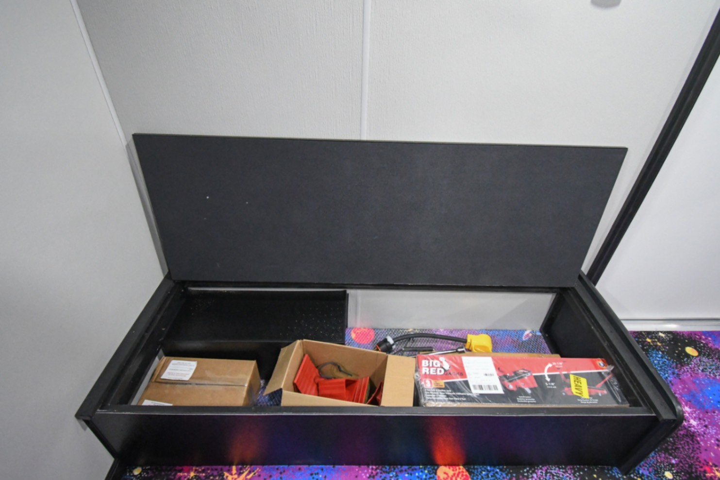 Storage space underneath the bed inside the unit made for Hartford, CT.