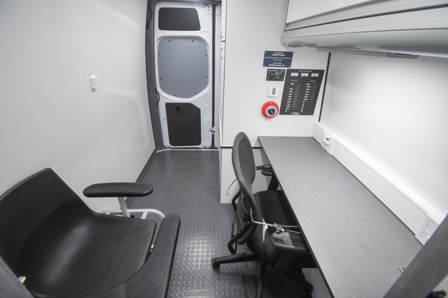 An alternate front-to-back view inside the Mobile Immunization sprinter made for Chicago, IL.