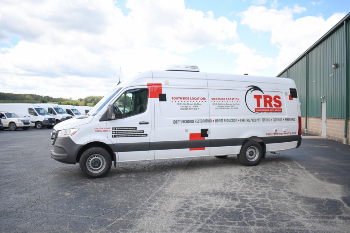 An alternate side view of the Mobile Immunization sprinter made for Chicago, IL.