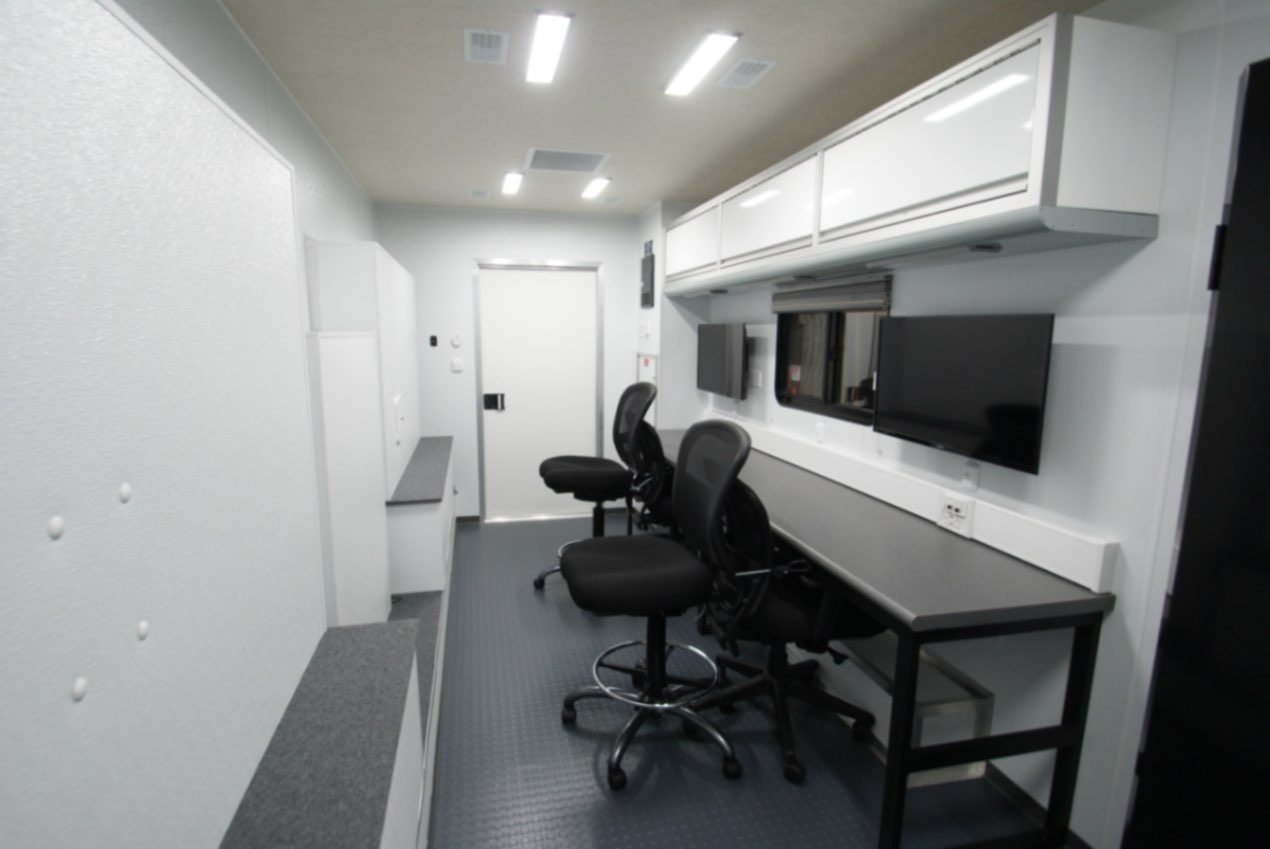 A front-to-back view inside the Drone Observation Command trailer made for the PA DNCR.