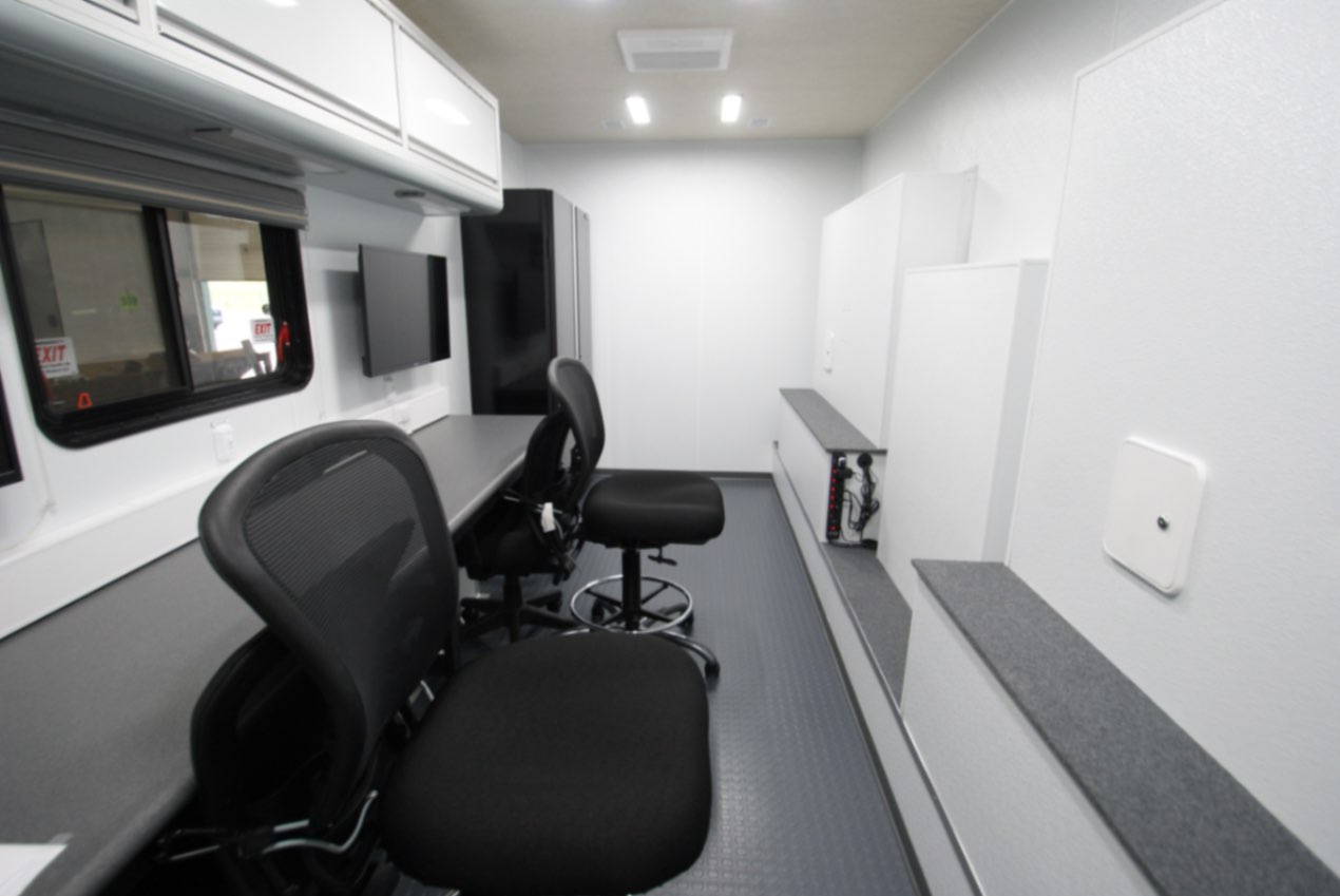 A back-to-front view inside the Drone Observation Command trailer made for the PA DNCR.
