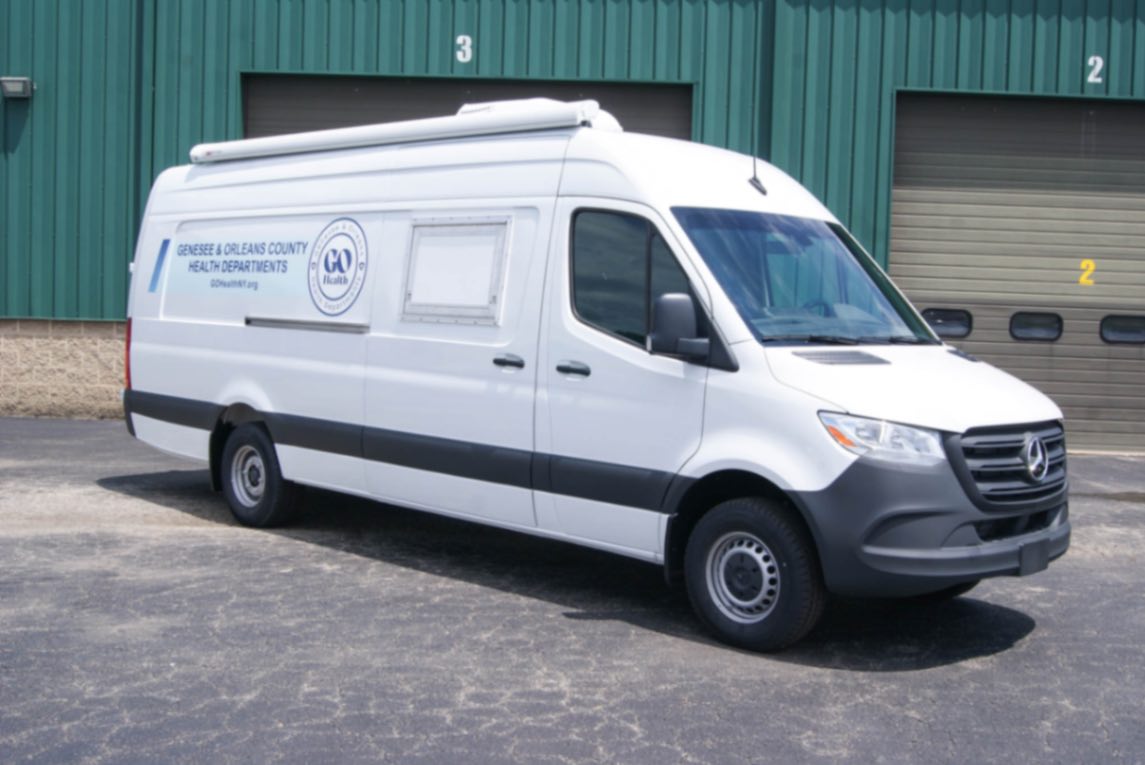 An exterior view of the Medical Exam sprinter made for Albion, NY.