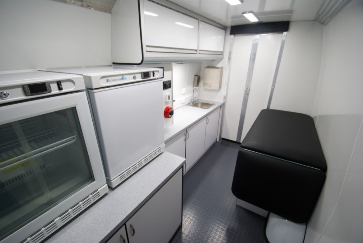 A back-to-front view inside the Medical Exam sprinter made for Albion, NY.