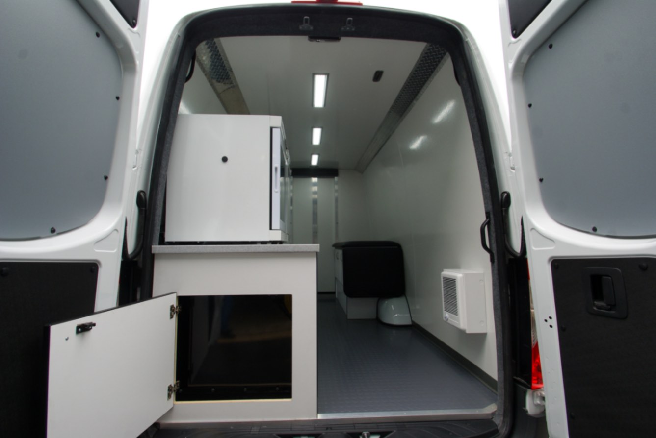 A view of the rear entrance for the Medical Exam sprinter made for Albion, NY.