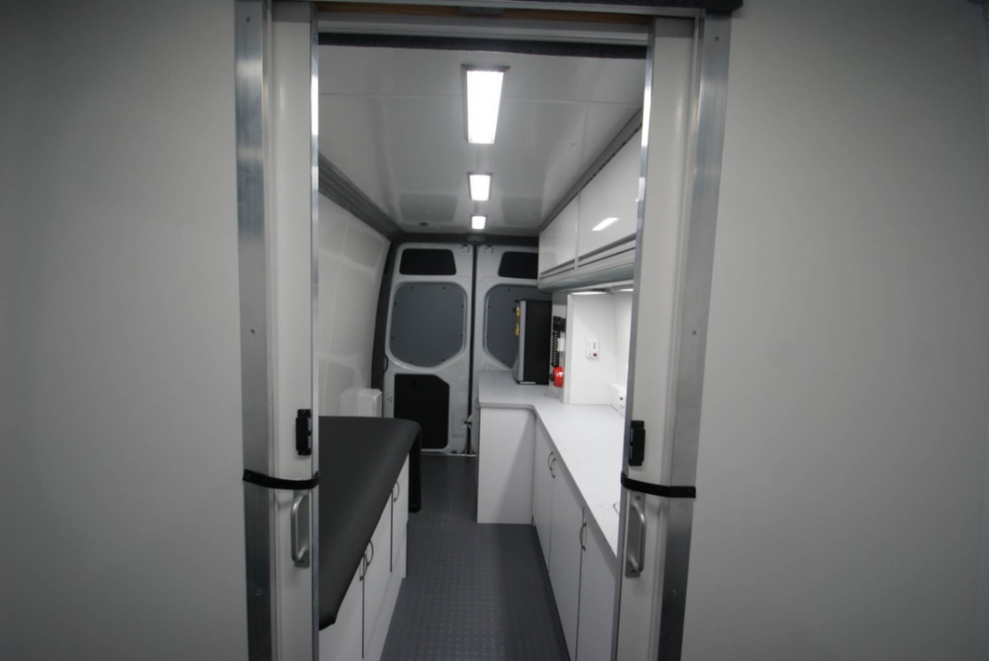 A front-to-back view inside the Medical Exam Sprinters made for Edinburg, TX.
