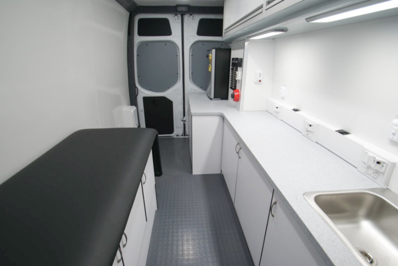 A secondary front-to-back view inside the Medical Exam Sprinters made for Edinburg, TX.