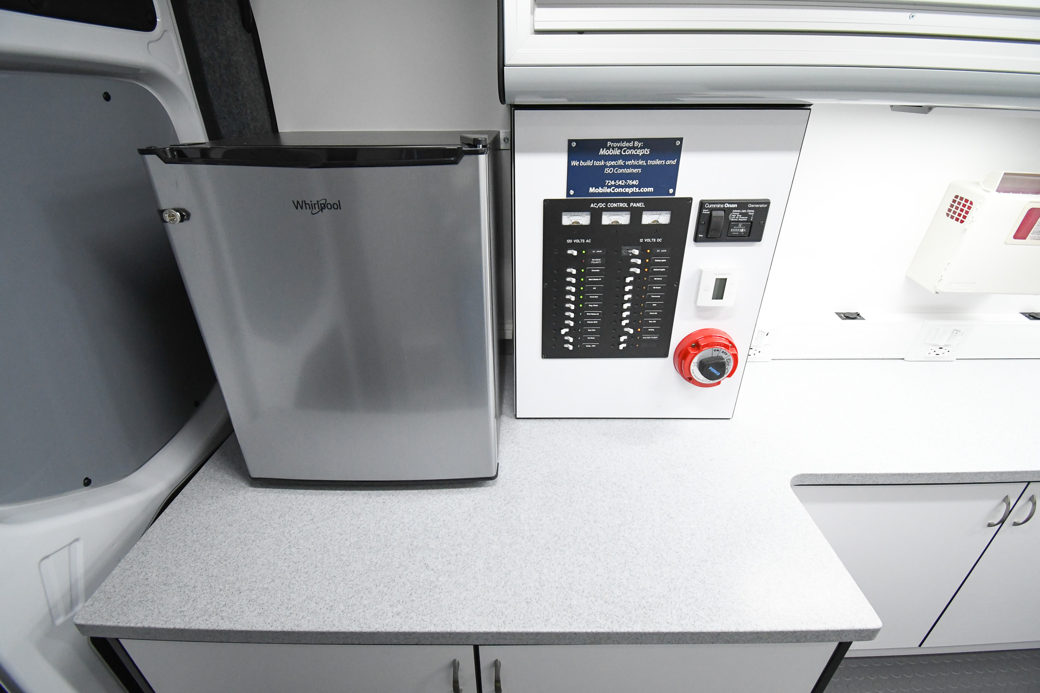 A close up of the refrigerator located in the exam room of Greene County's mobile medical unit.