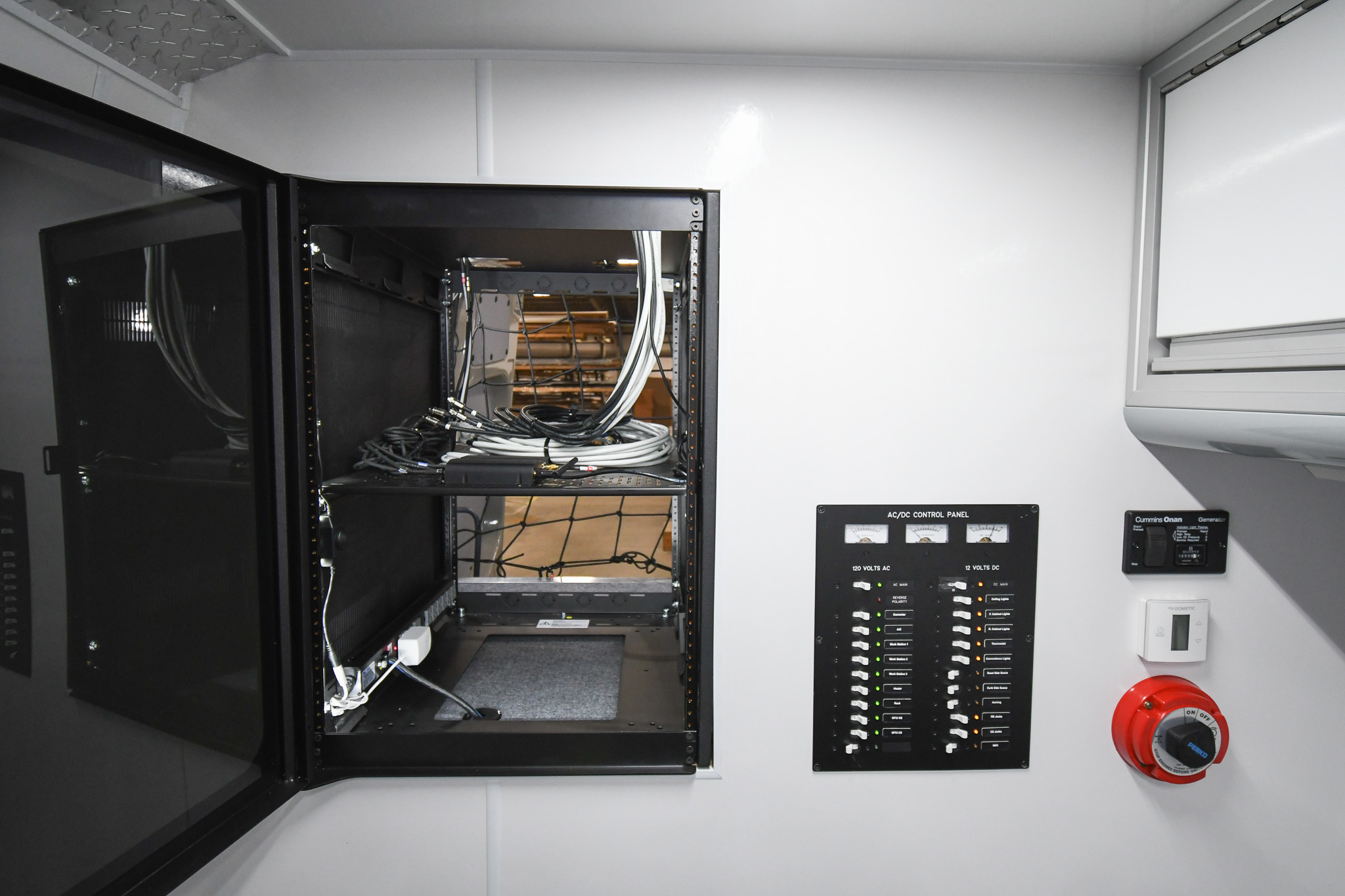 A view of the wall-mounted electronics rack inside the unit for West Chester, OH.