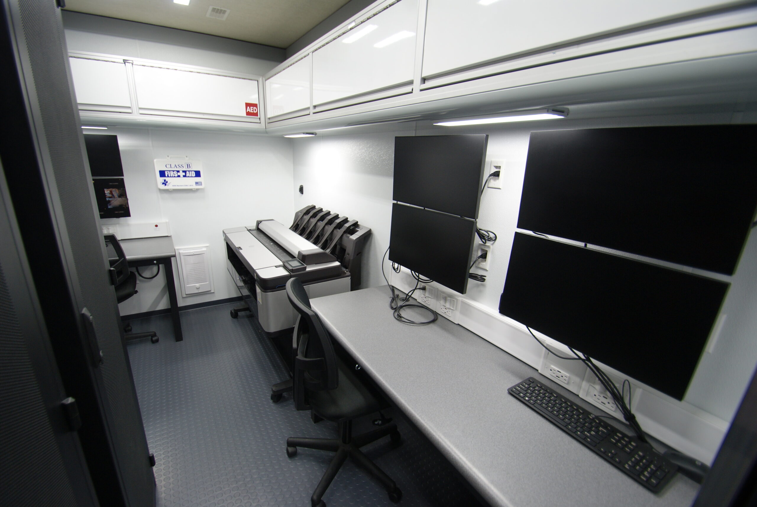 An alternate view of the third room in Westmoreland County Public Safety's unit. Additional workspace and electronics rack cabinet are pictured.