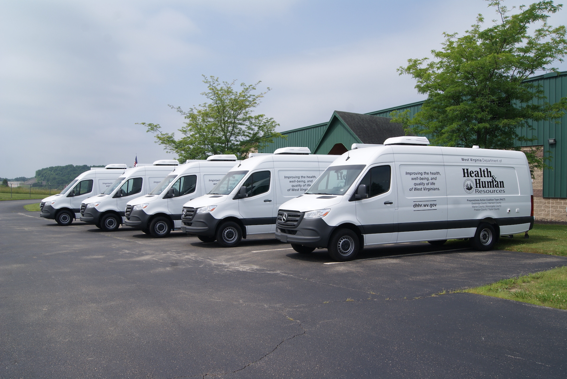 5 of the 19 immunization units made for the Health Department in Huntingdon, WV parked next to one another.