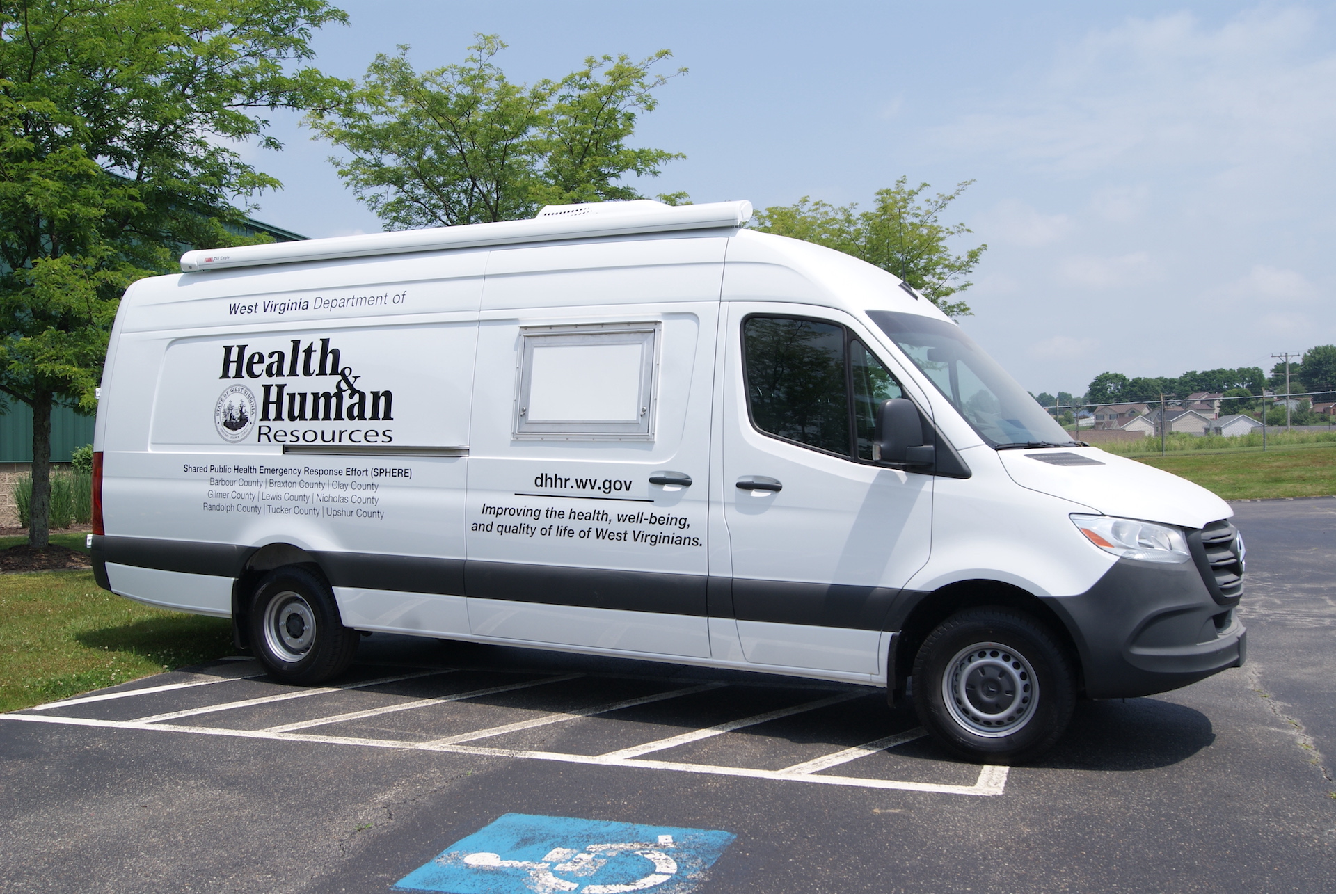 An exterior photo of an immunization unit made for the WV Health Department.