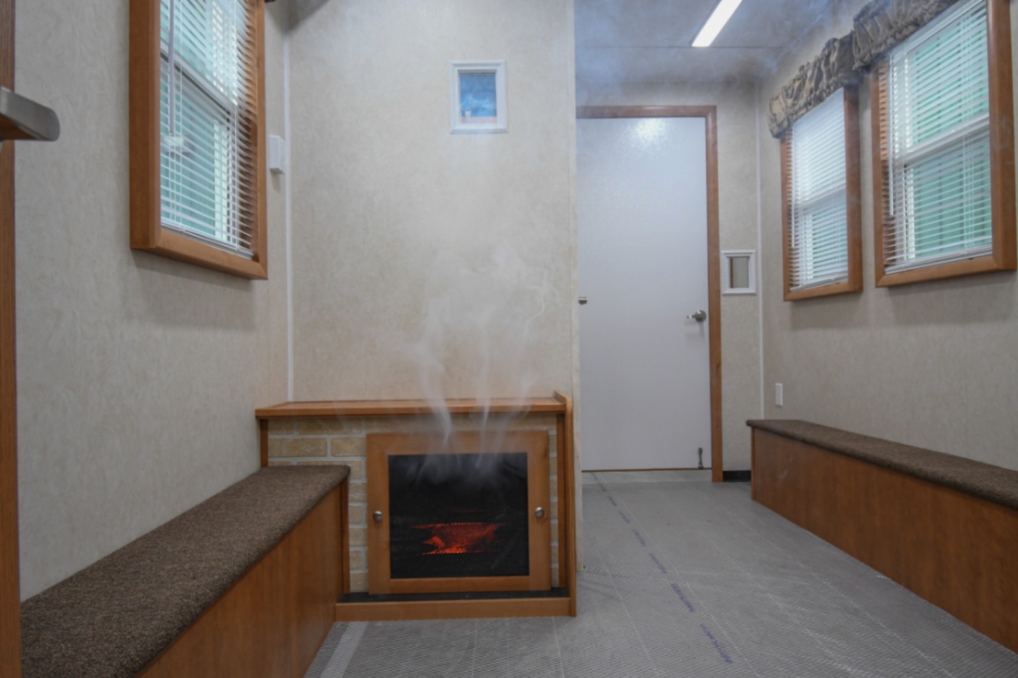 The smoking fireplace inside a 3500 Fire Safety House made for Sandy, UT.