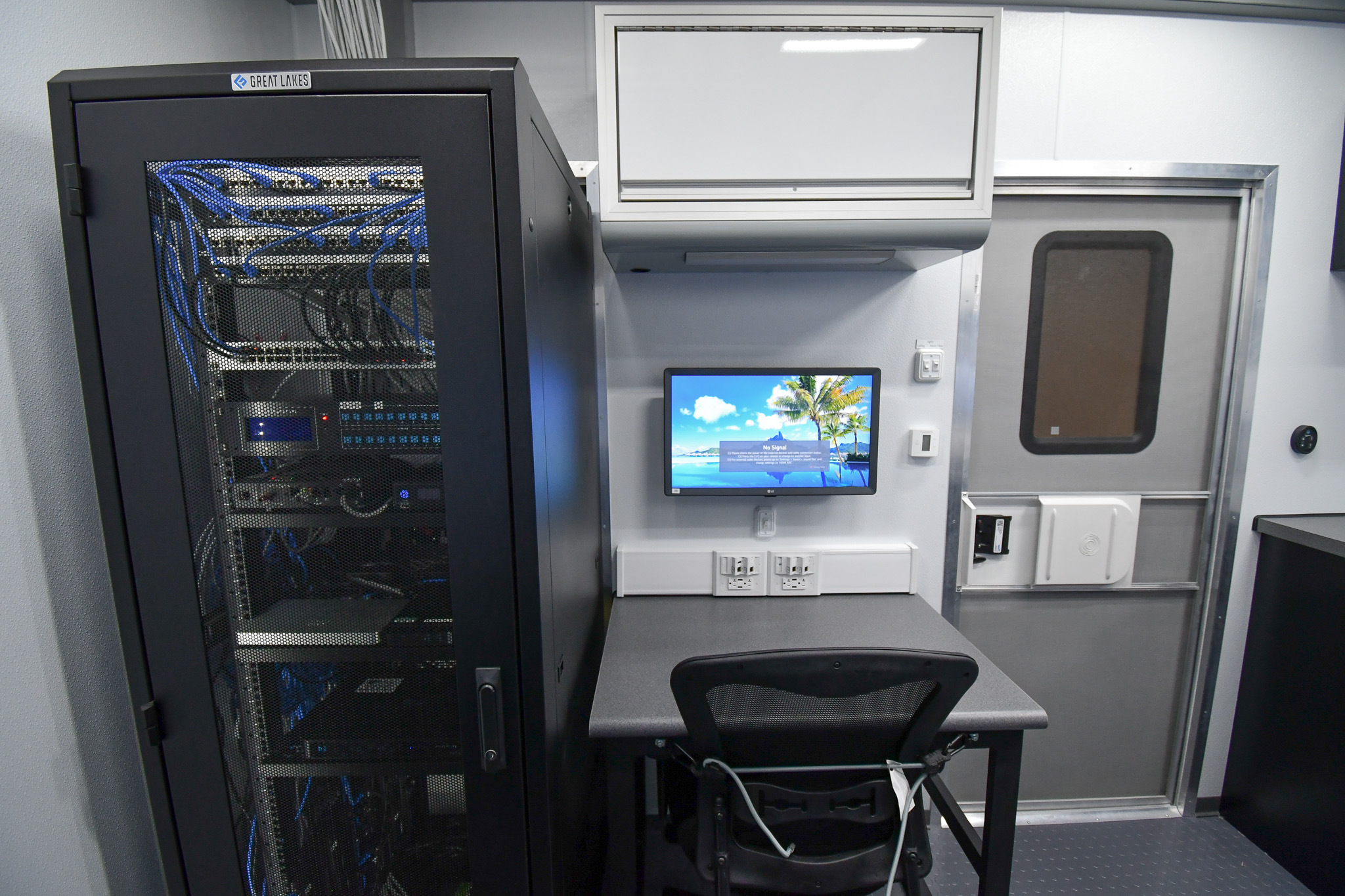 A workstation and electronics rack cabinet inside the unit for Montgomery County, TN.