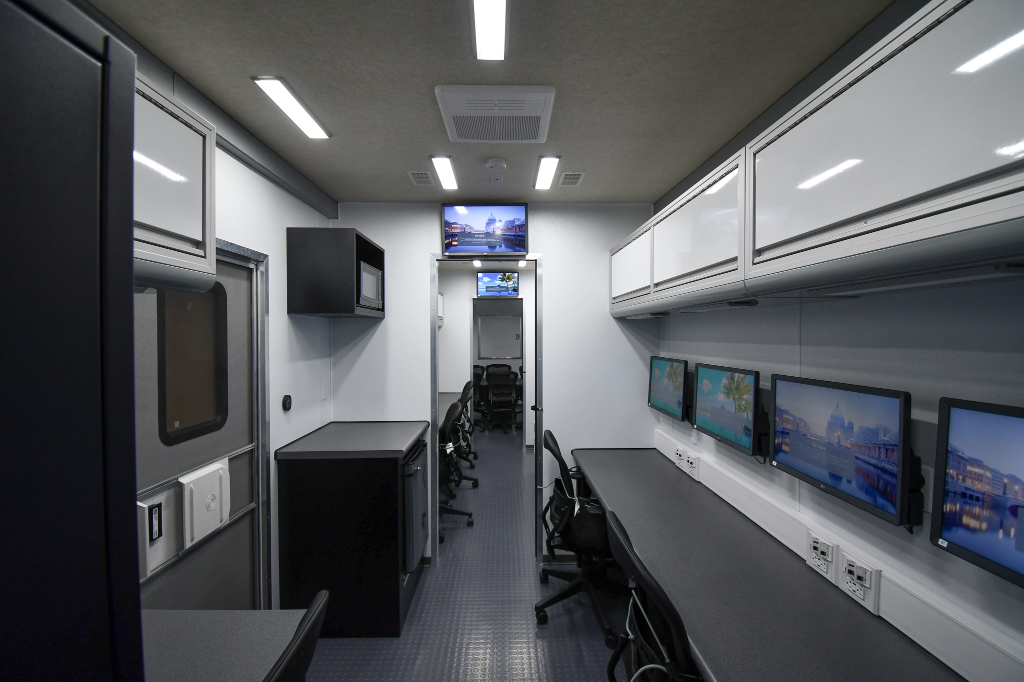 A view of the kitchenette and six of seven workstations inside the unit for Montgomery County, TN.