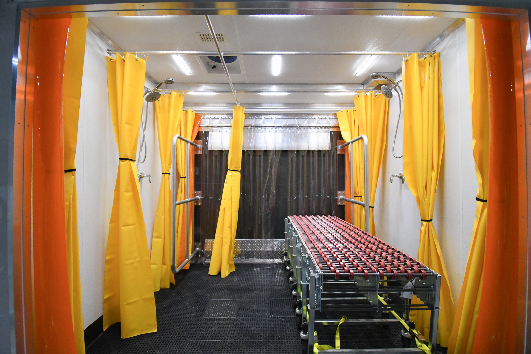 Two of the six decontamination lanes inside the unit for San Fransisco, CA.
