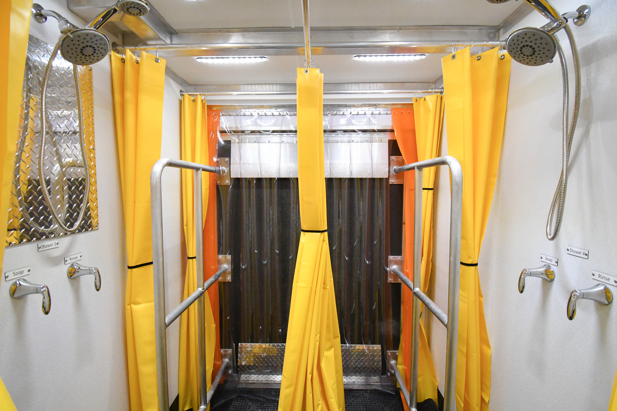 Two of the six decontamination lanes inside the unit for San Fransisco, CA.