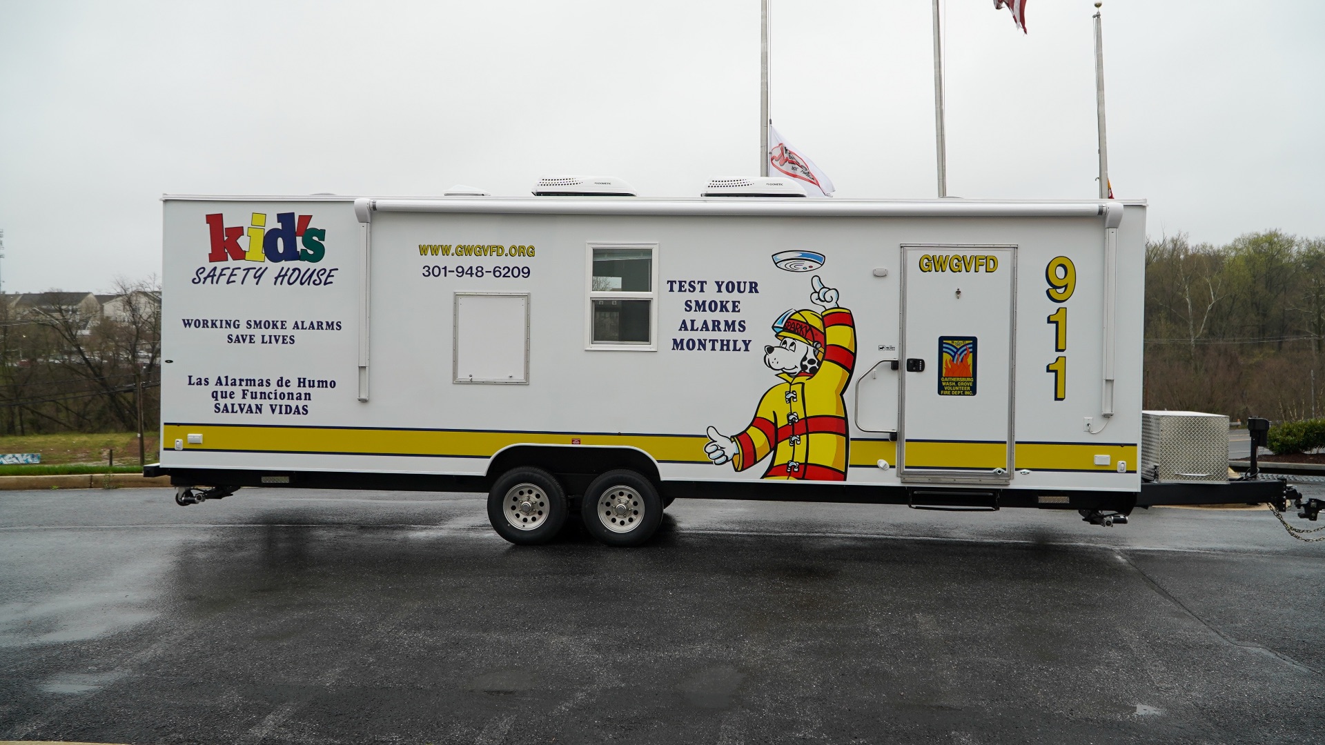 A side view of the 3500 Fire Safety House made for Gaithersburg, MD. The graphics have been updated.