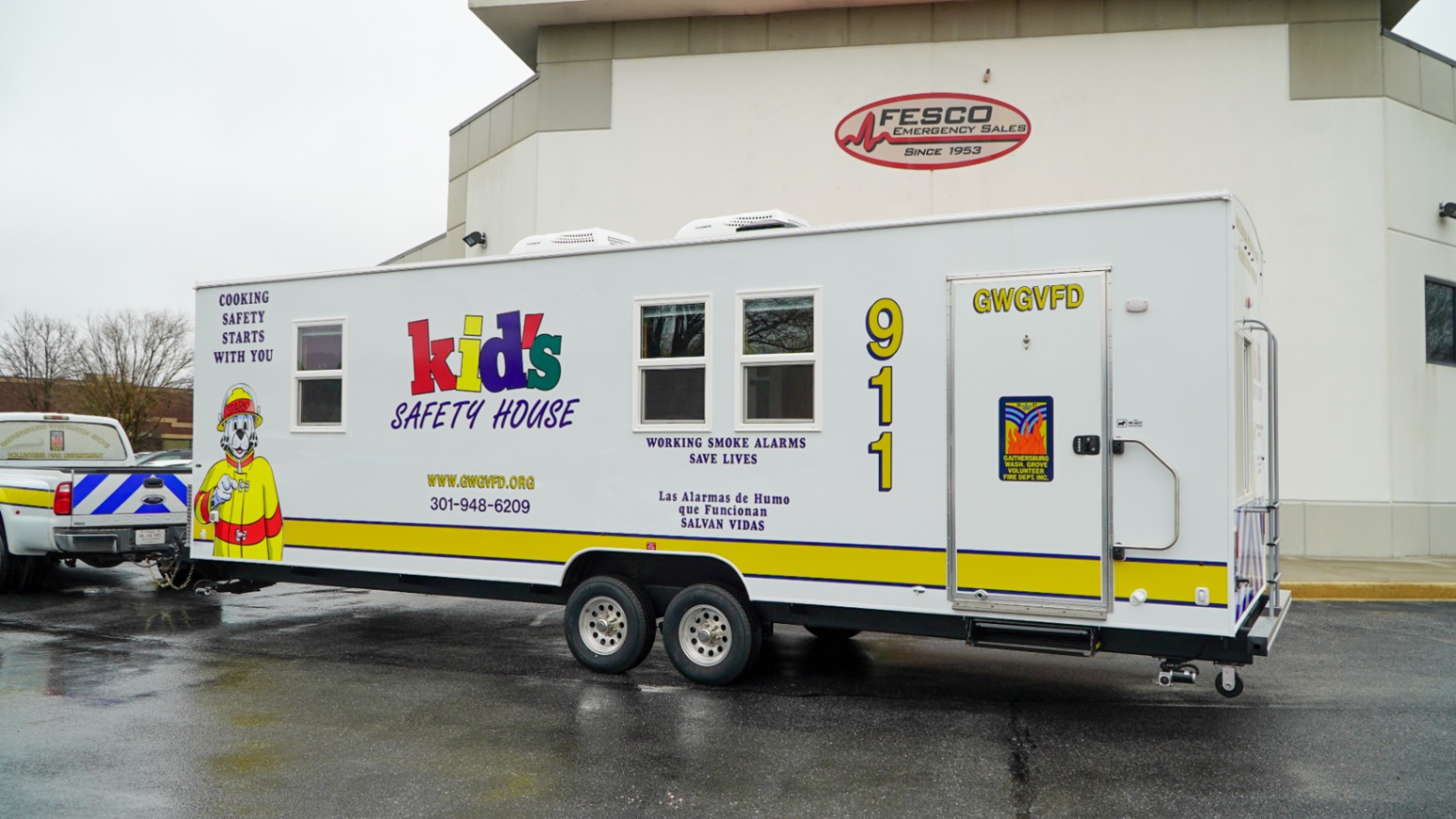 An exterior view of the 3500 Fire Safety House made for Gaithersburg, MD. The graphics have been updated.
