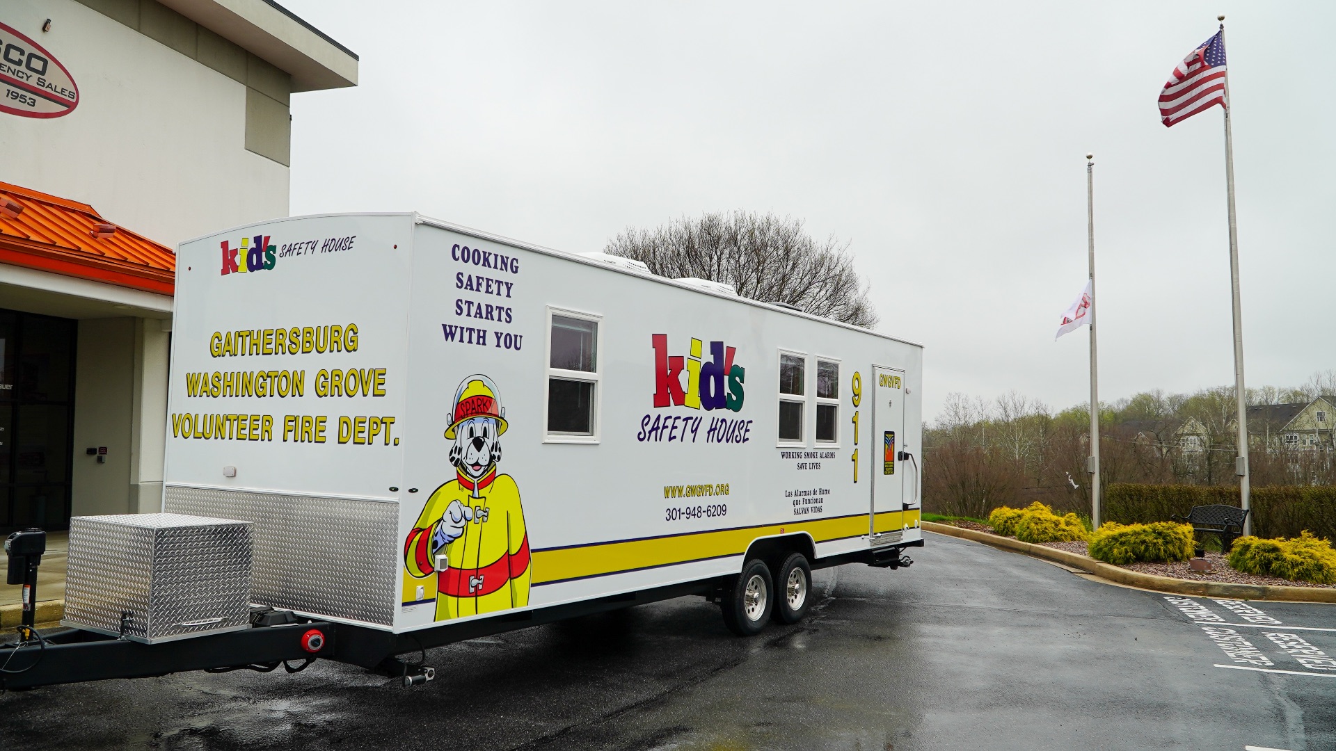 An exterior view of the 3500 Fire Safety House made for Gaithersburg, MD. The graphics have been updated.