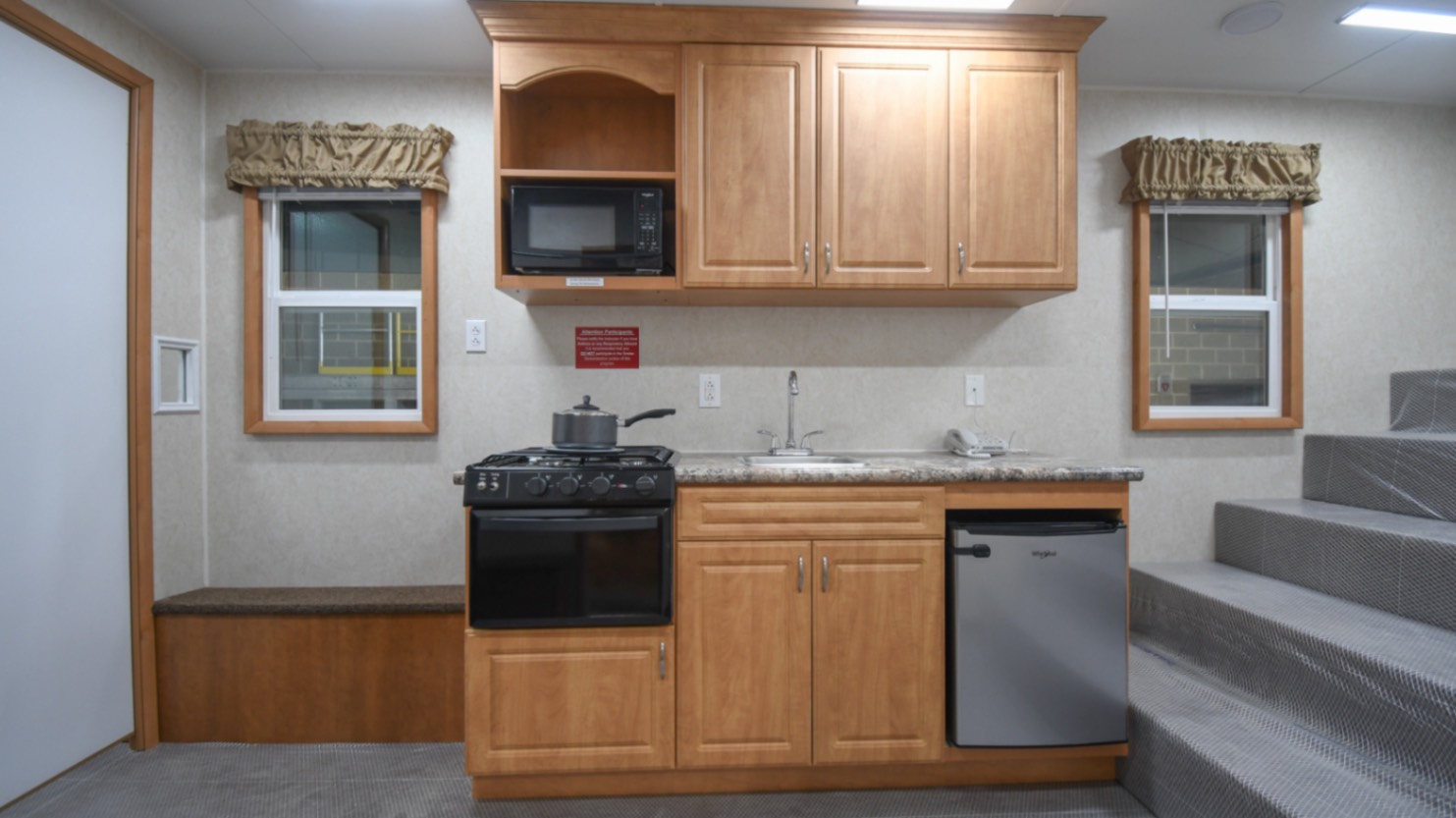 The kitchen stage inside the 39Bleacher made for Innisfil, ON.