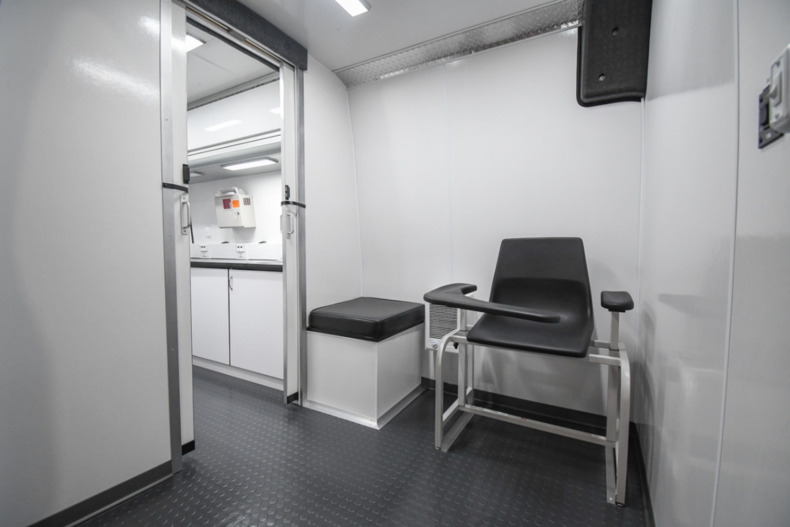 The patient blood draw area inside the Medical Exam sprinter made for Lancaster, PA.