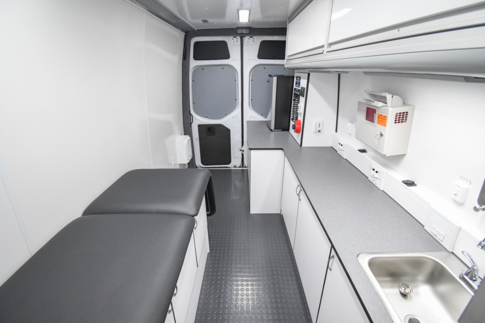 A secondary front-to-back view inside the Medical Exam sprinter made for Lancaster, PA.