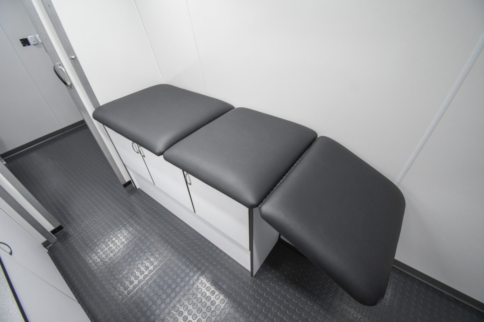 The exam bed inside the Medical Exam sprinter made for Lancaster, PA.