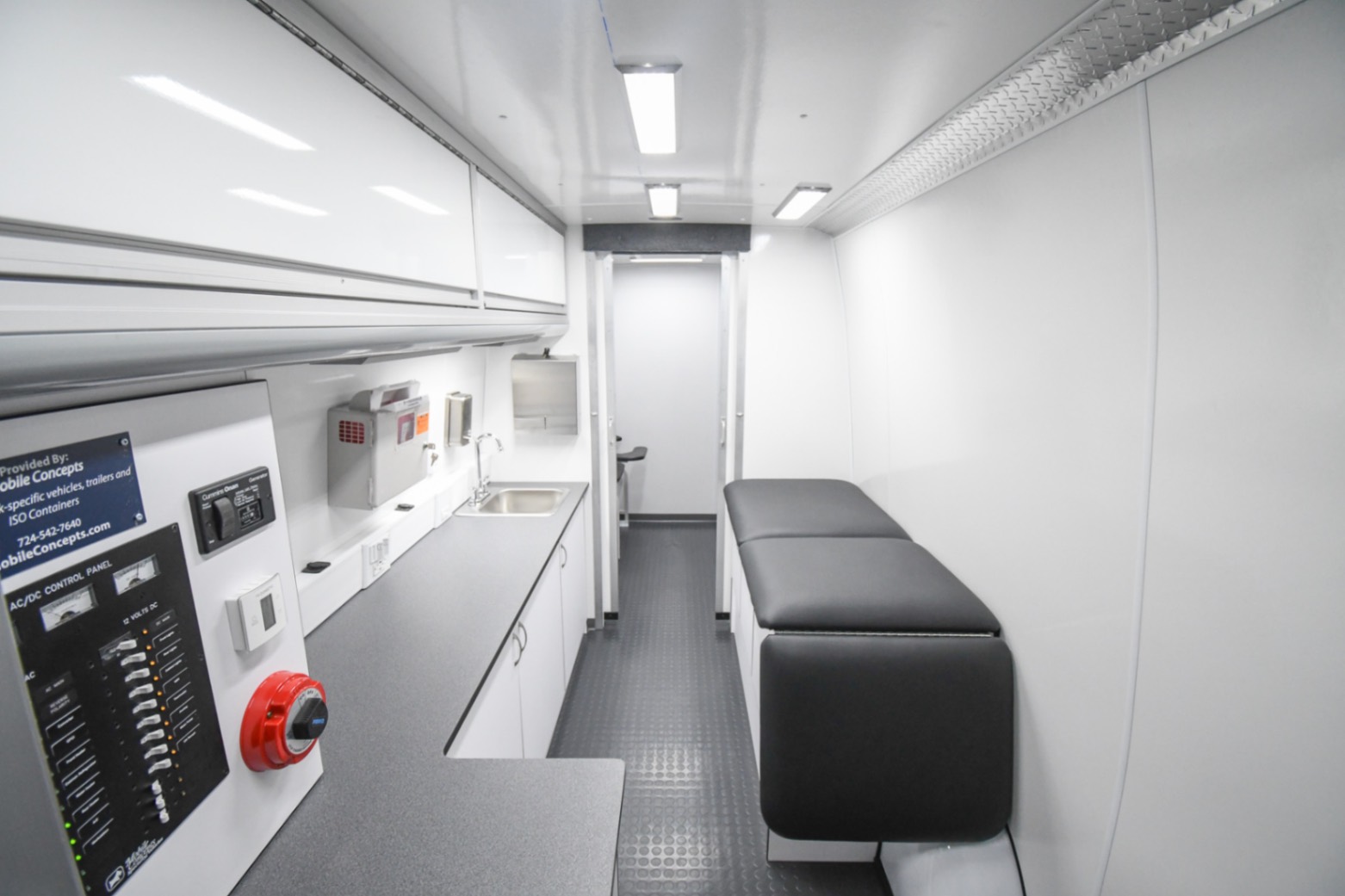 A back-to-front view inside the Medical Exam sprinter made for Lancaster, PA.