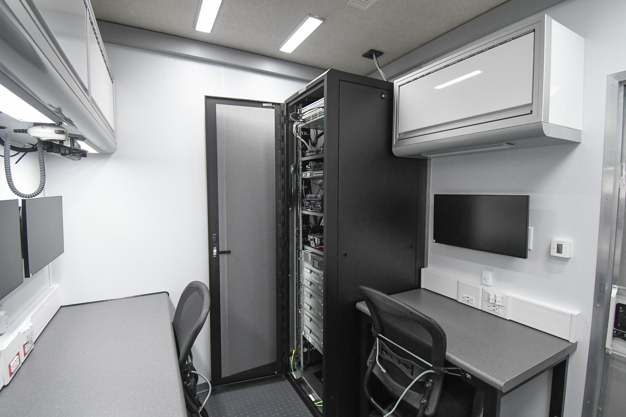 An interior view of the unit for Franklin, TN. The door to the electronics rack is open.