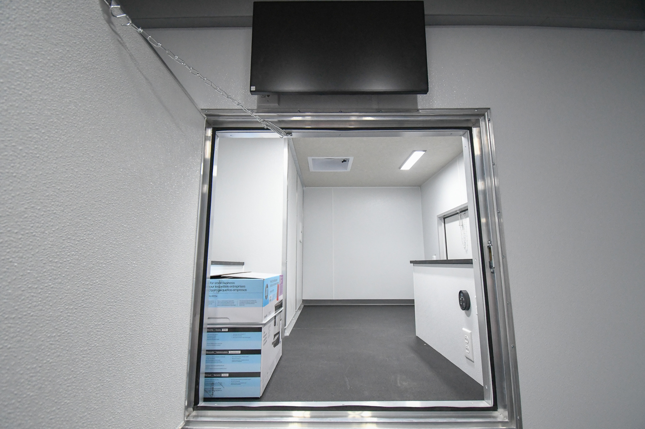 The fifth wheel storage area inside the unit for Franklin, TN. The door is open.