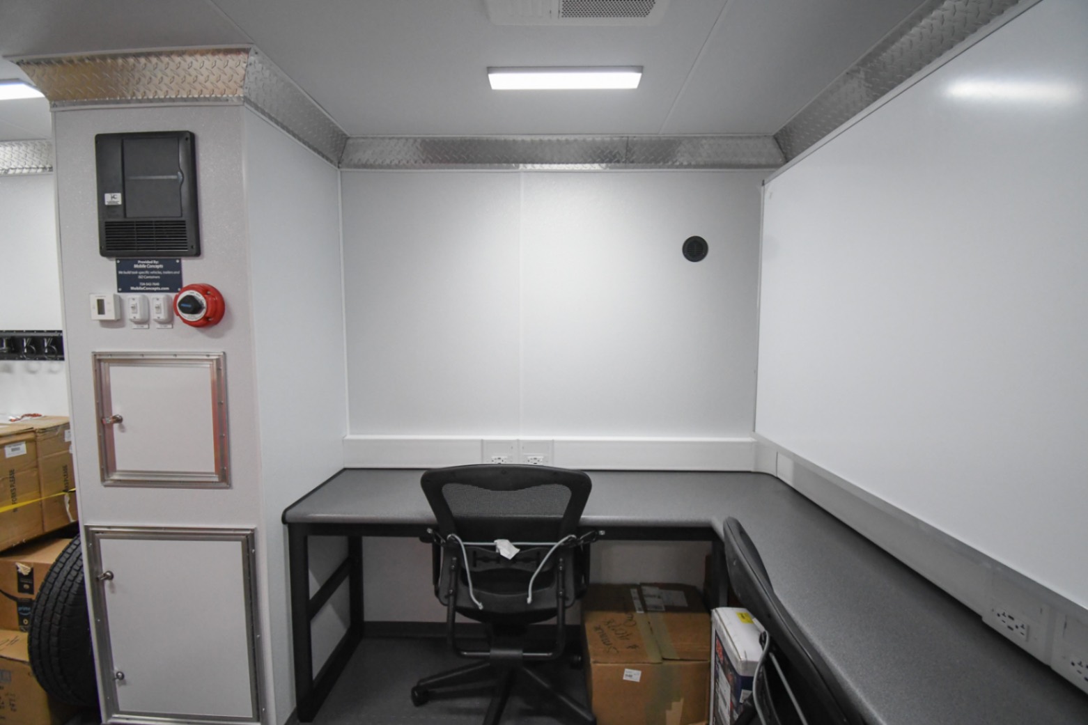 The workstation inside the Command 20 Cargo Supply trailer made for Sweetwater, FL.