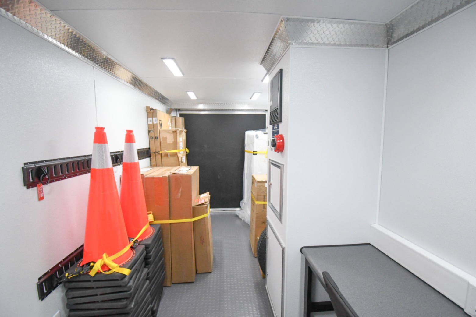 A front-to-back view inside the Command 20 Cargo Support Trailer made for Sweetwater, FL.