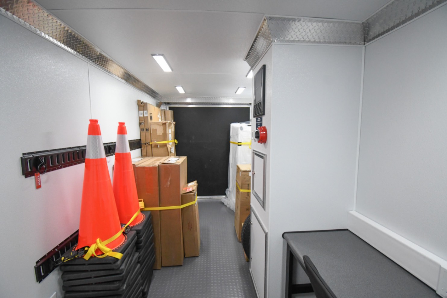 A front-to-back view inside the Command 20 Cargo Support trailer made for Sweetwater, FL.