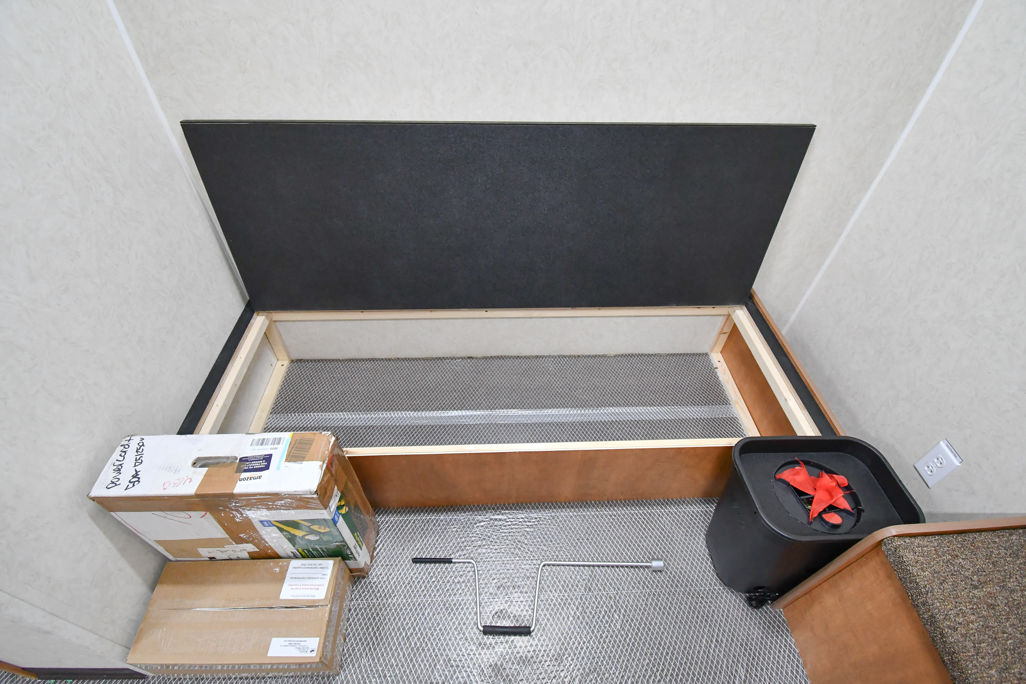 Storage space and the burning trash can module inside the unit for Lancaster, TX.