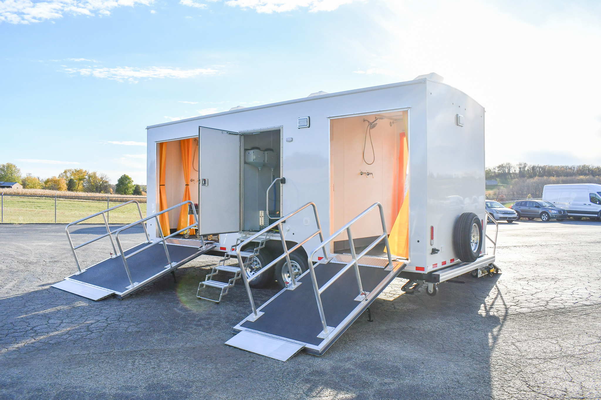 An exterior view of the DECON 24-3L for Concord, CA. The doors are open.