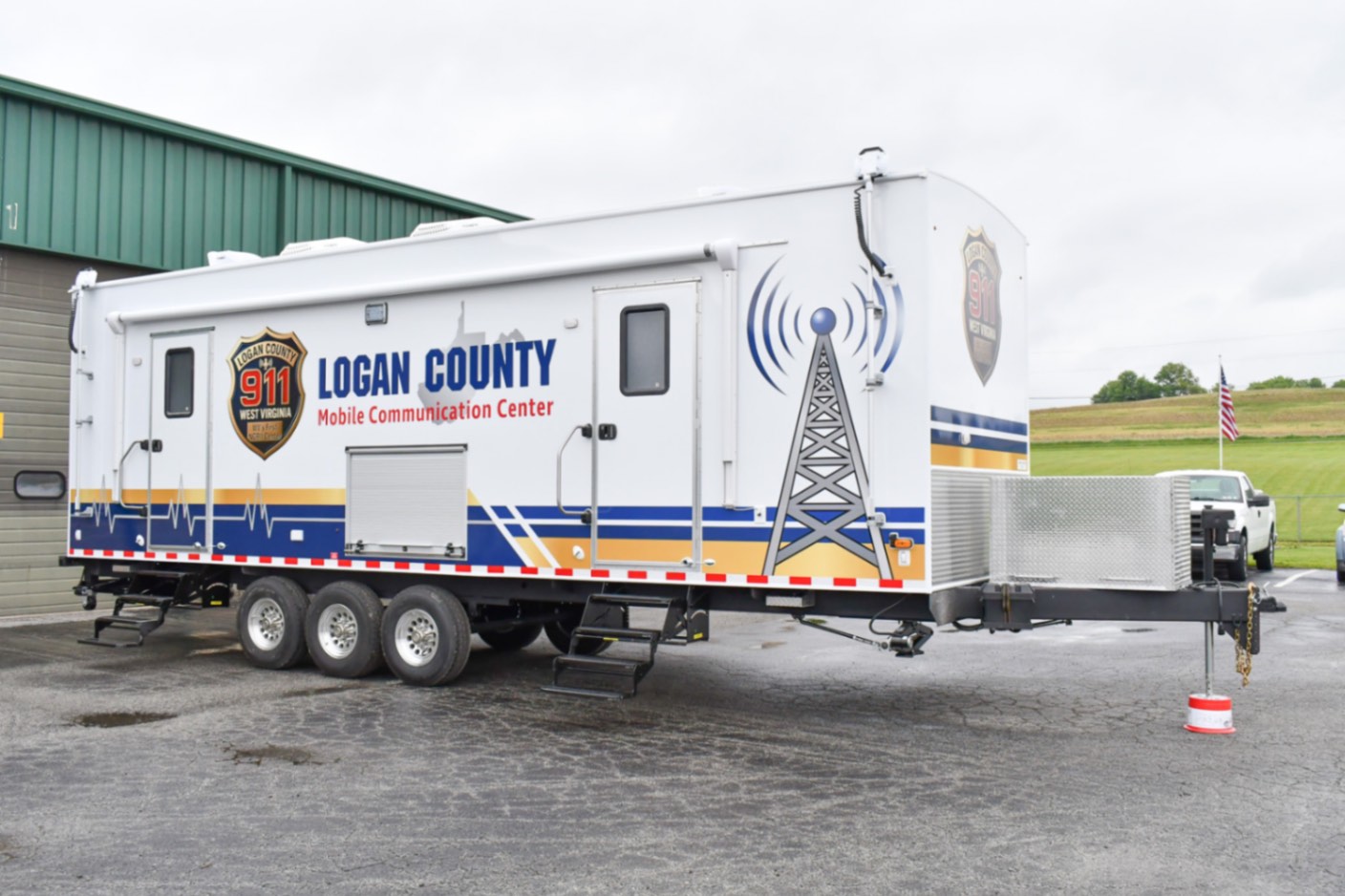 An exterior view of the Command 35-5WS SO made for Logan, WV. The push-up pole lights are down.
