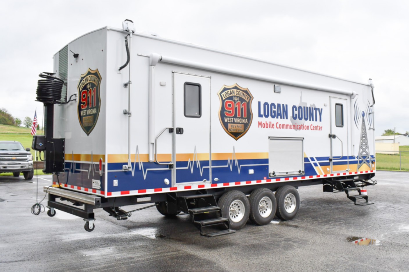 An exterior view of the Command 35-5WS SO made for Logan, WV. The push-up pole lights are down.