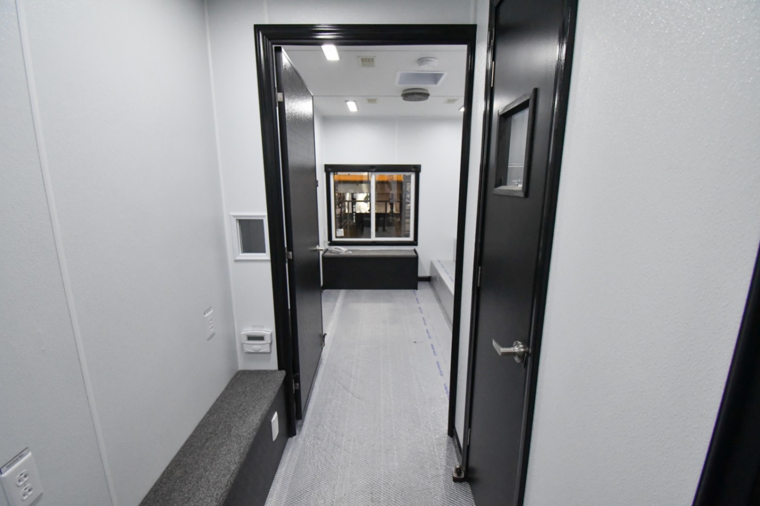 An interior view of the 31Bleacher Mod made for Burien, WA. The door to the control room is closed.