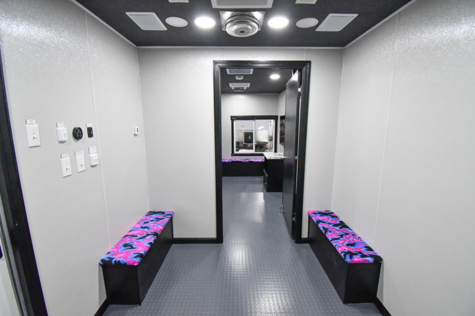 A front-to-back view inside the 35-Classroom made for Carolina, PR.
