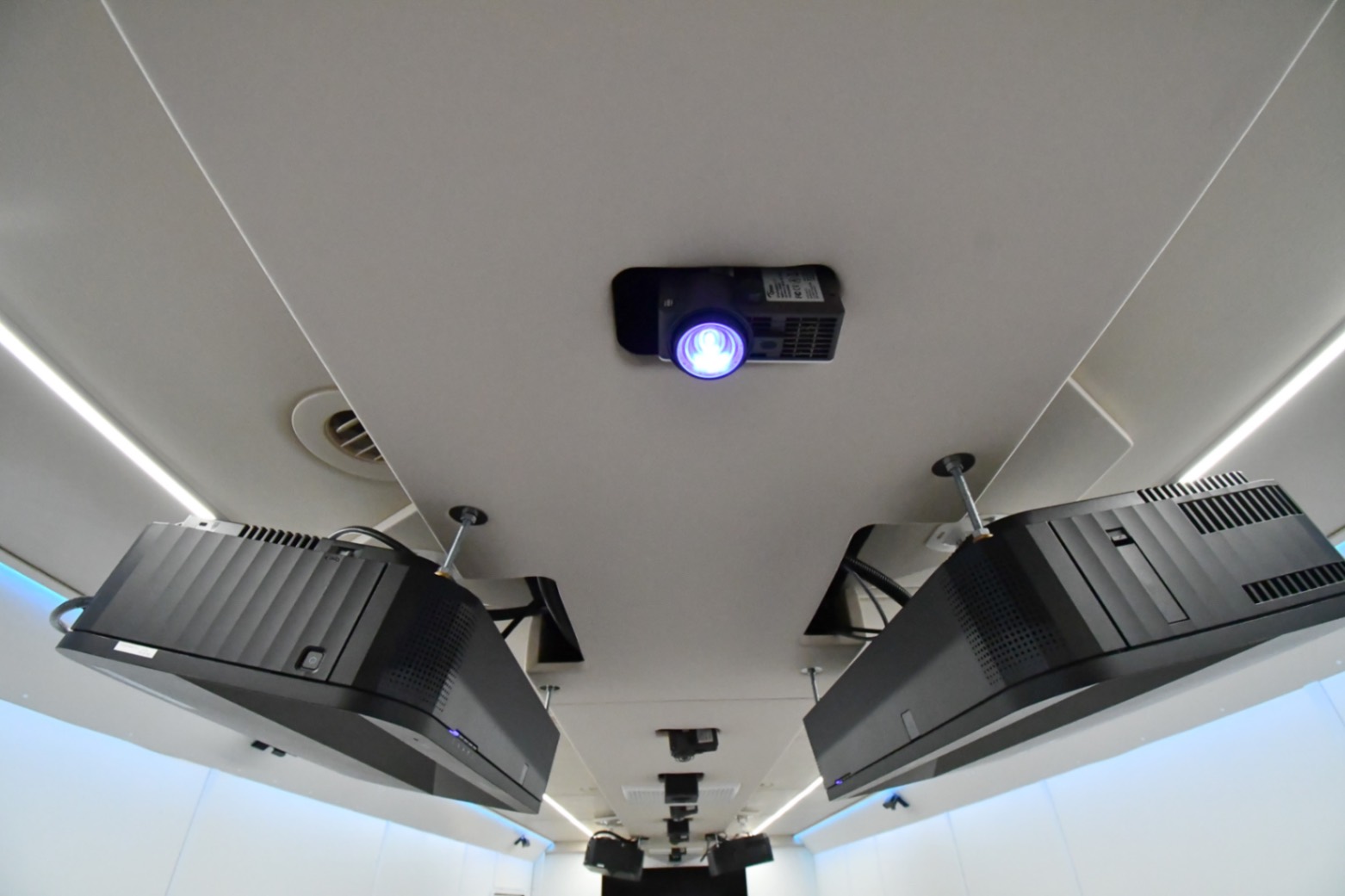 Two of four newly-aligned projectors inside the Chill Mobile made for Pittsburgh, PA.