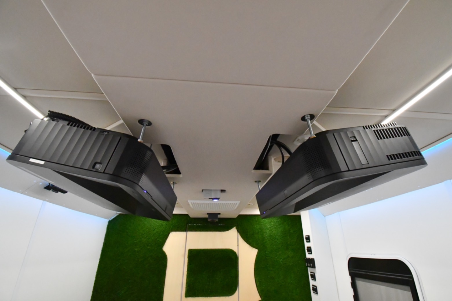 Two of four newly-aligned projectors inside the Chill Mobile made for Pittsburgh, PA.